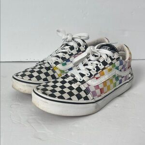 Women’s Rainbow Black Checkered Vans Size Missy Sz 5